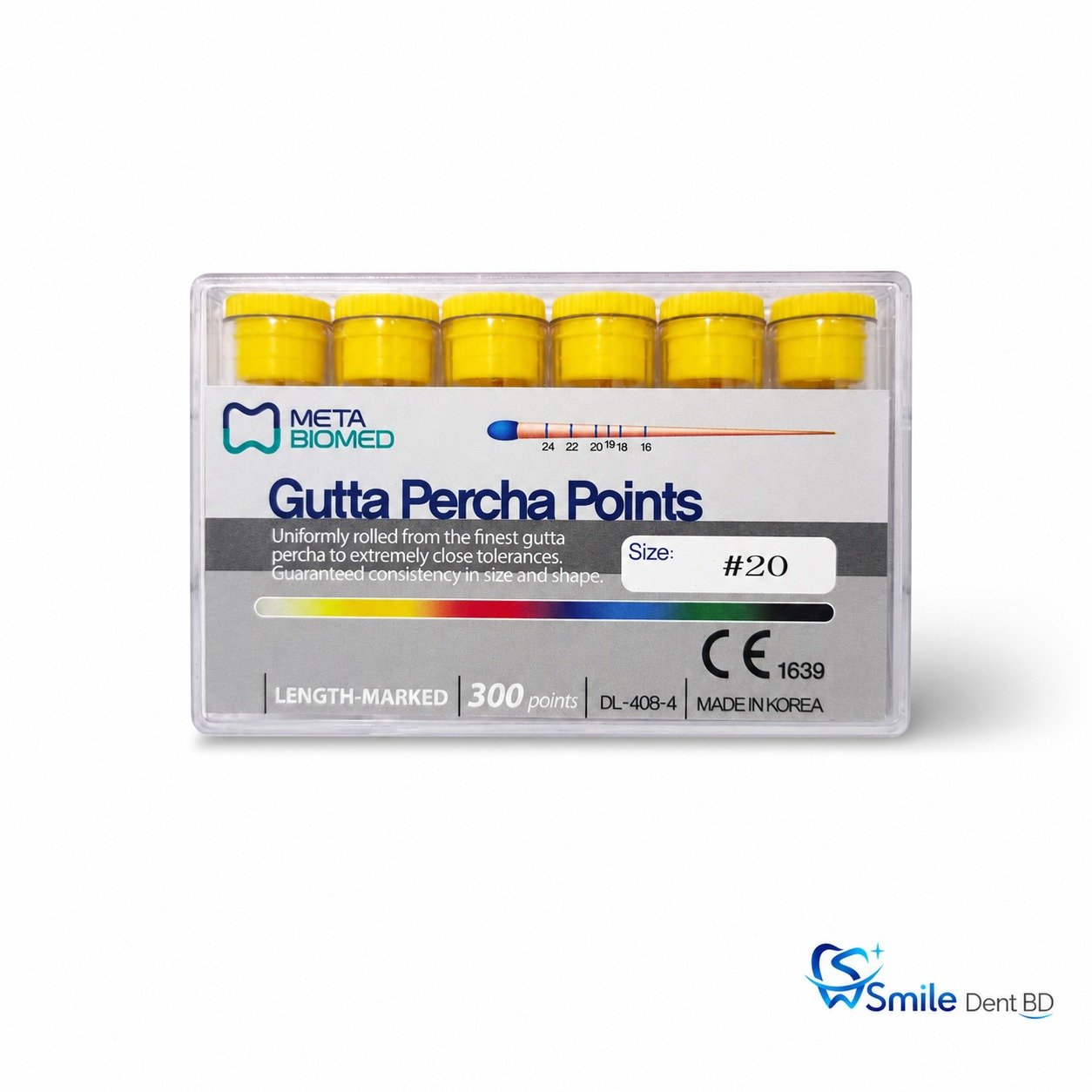Dental gutta percha cones in six-compartment dispenser box Dental gutta percha cones in six-compartment dispenser box