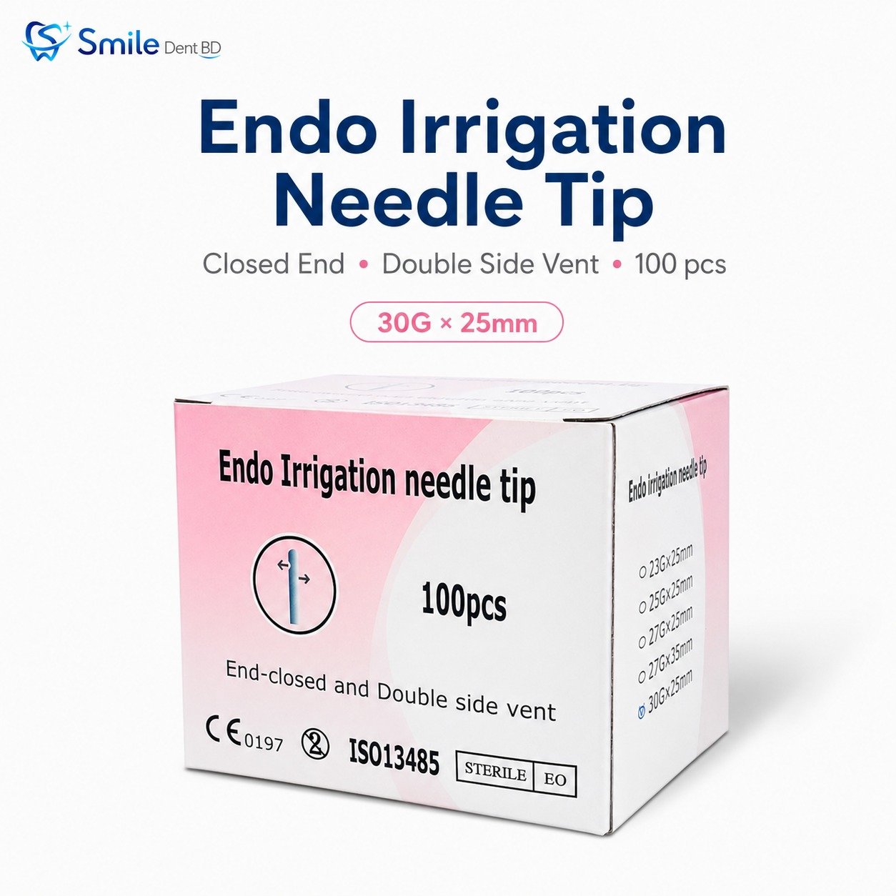 Disposable endodontic irrigation needle tips 30G 25mm box of 100 Disposable endodontic irrigation needle tips 30G 25mm box of 100