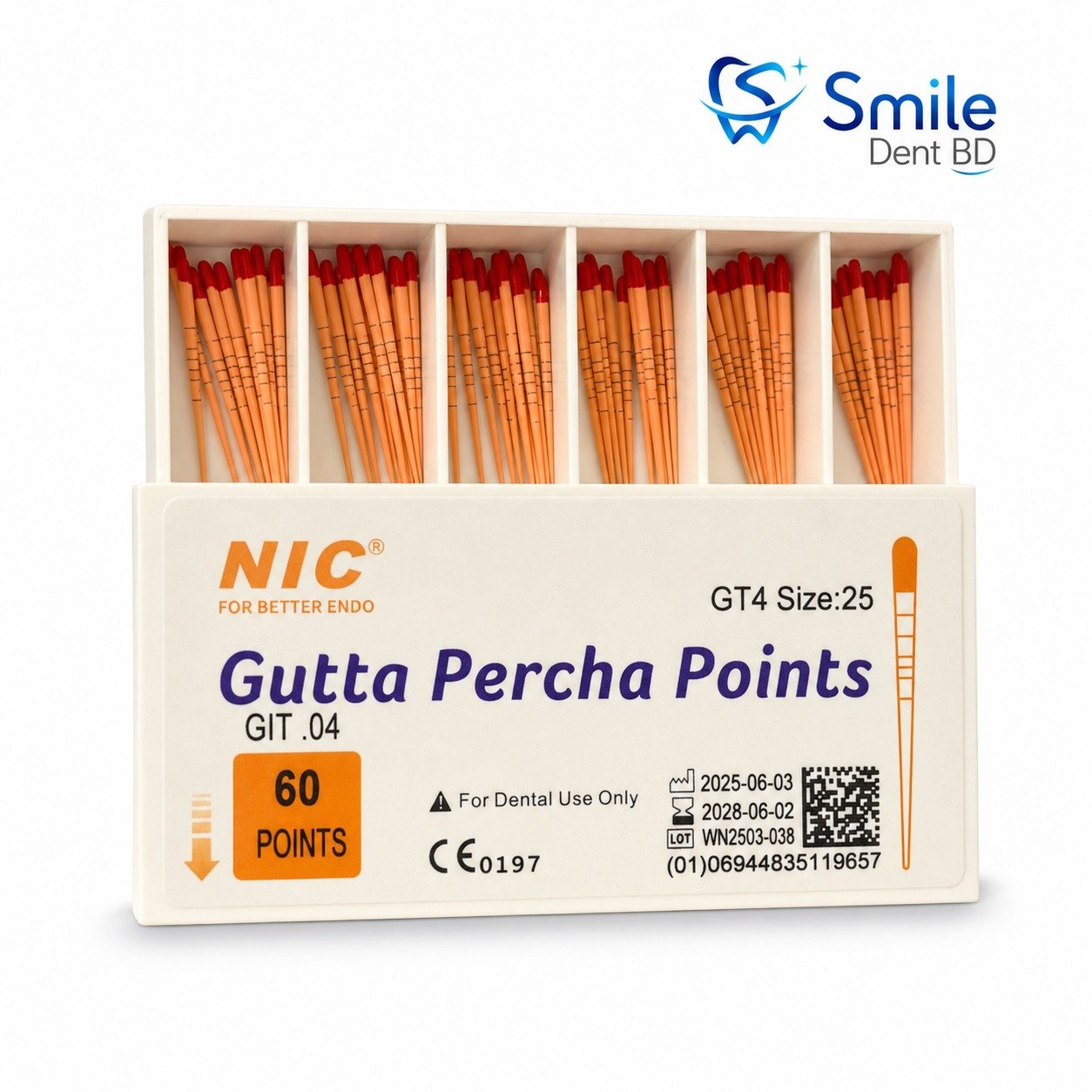 NIC GT4 gutta percha points size 25 with 0.04 taper NIC GT4 gutta percha points size 25 with 0.04 taper