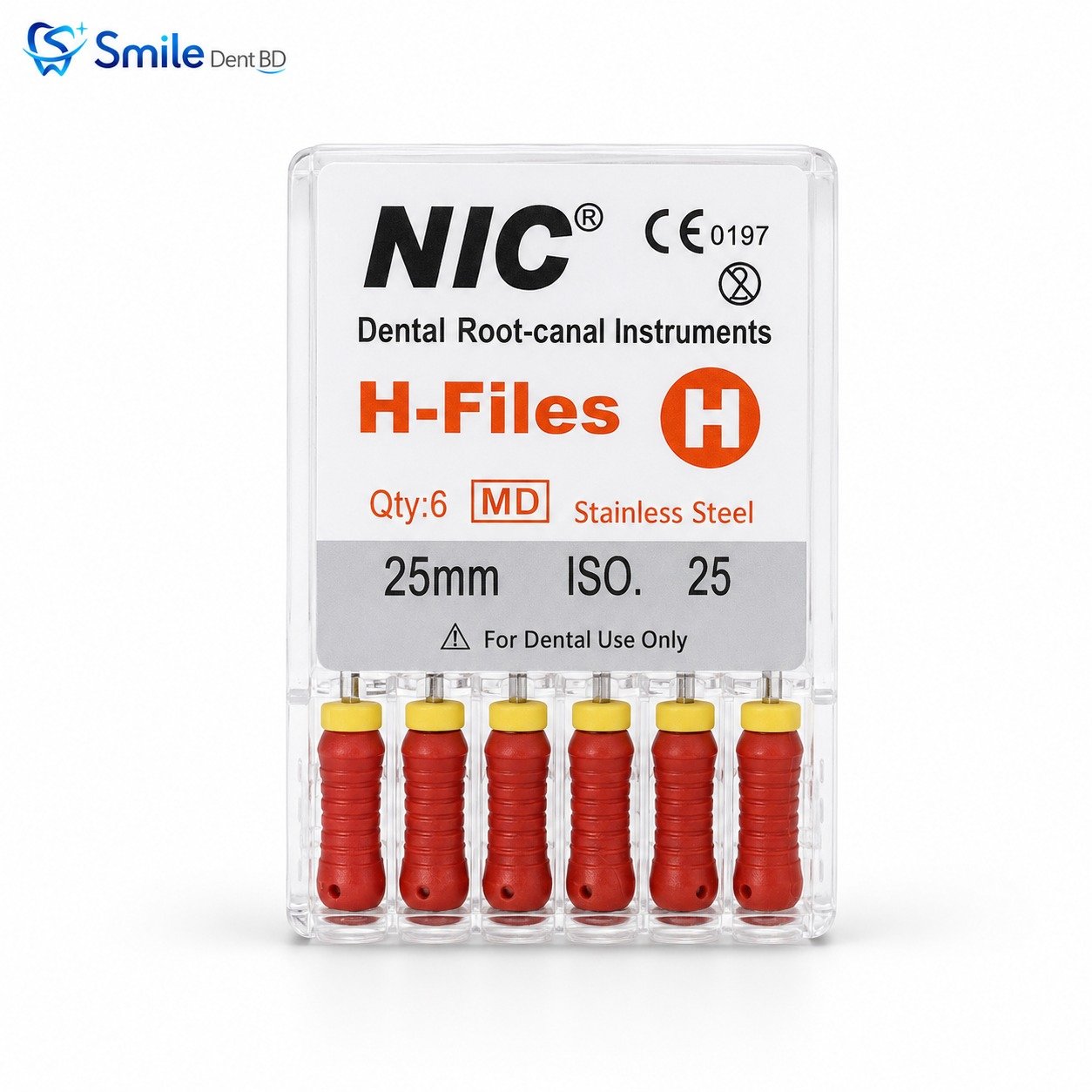 NIC stainless steel H-Files 25mm ISO size 25 pack of six NIC stainless steel H-Files 25mm ISO size 25 pack of six
