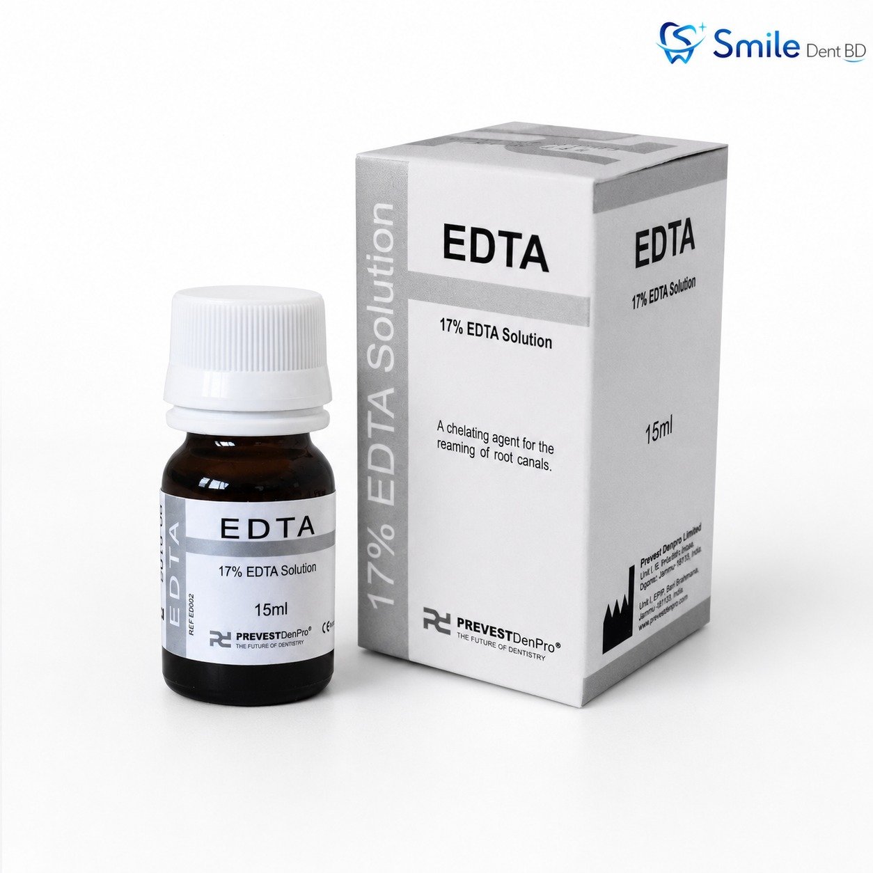 Prevest DenPro EDTA 17% root canal solution in a 15ml bottle with box Prevest DenPro EDTA 17% root canal solution in a 15ml bottle with box