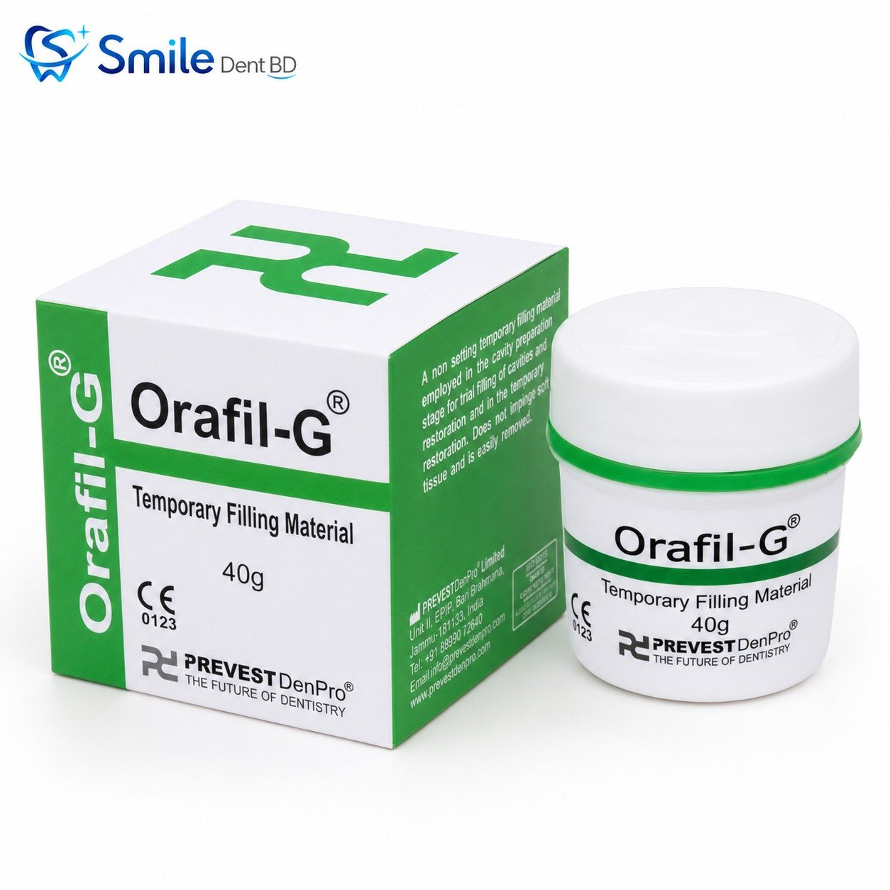 Prevest DenPro Orafil-G temporary filling material 40g jar and box Prevest DenPro Orafil-G temporary filling material 40g jar and box