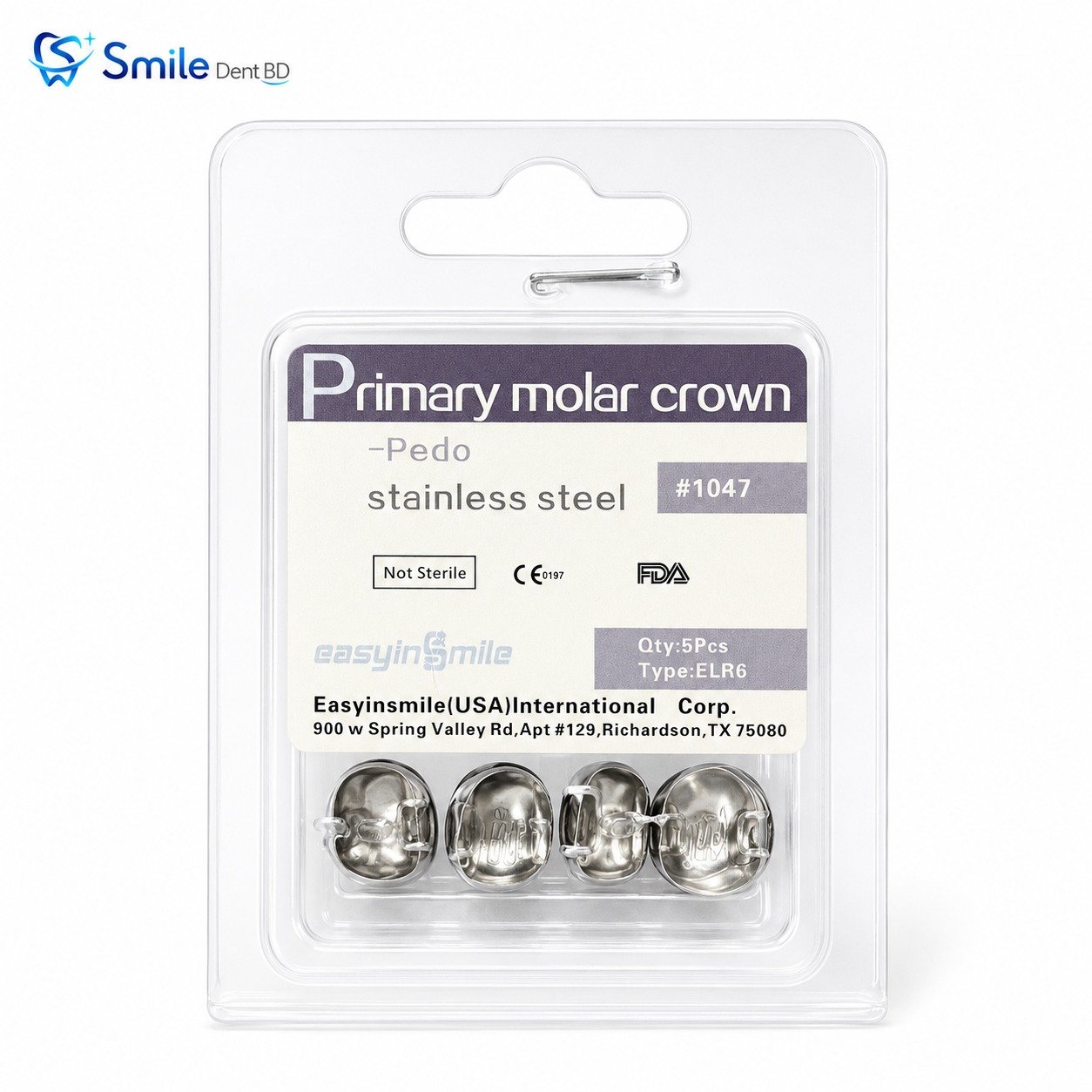EasyinSmile ELR6 pediatric stainless steel primary molar crowns pack of five EasyinSmile ELR6 pediatric stainless steel primary molar crowns pack of five
