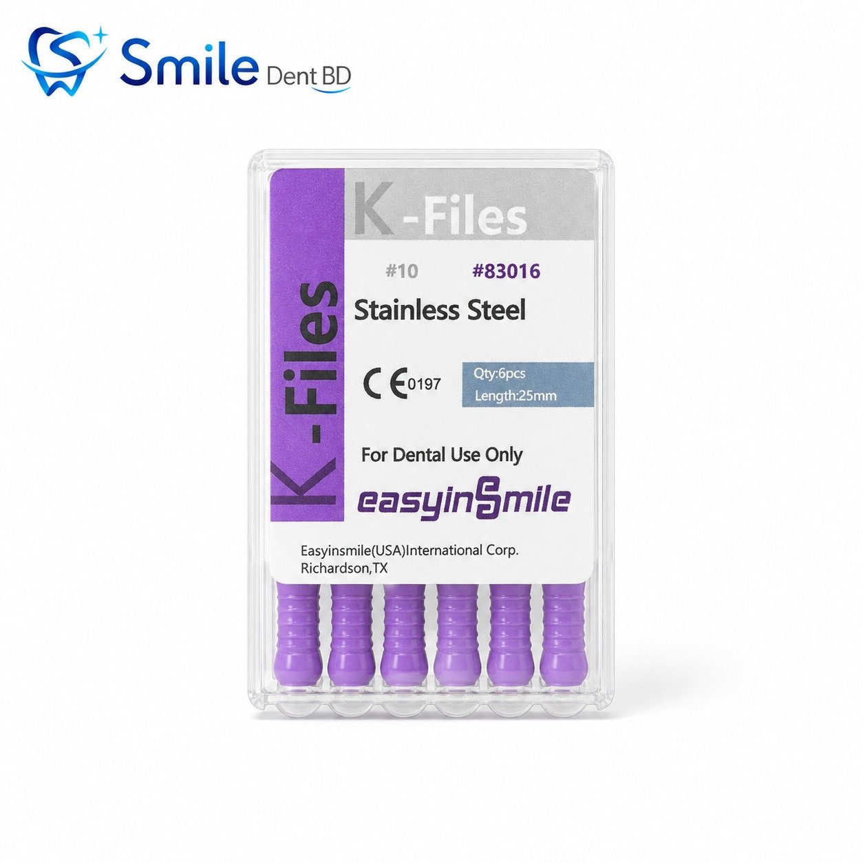 EasyinSmile stainless steel K-Files size 10 25mm pack of six EasyinSmile stainless steel K-Files size 10 25mm pack of six