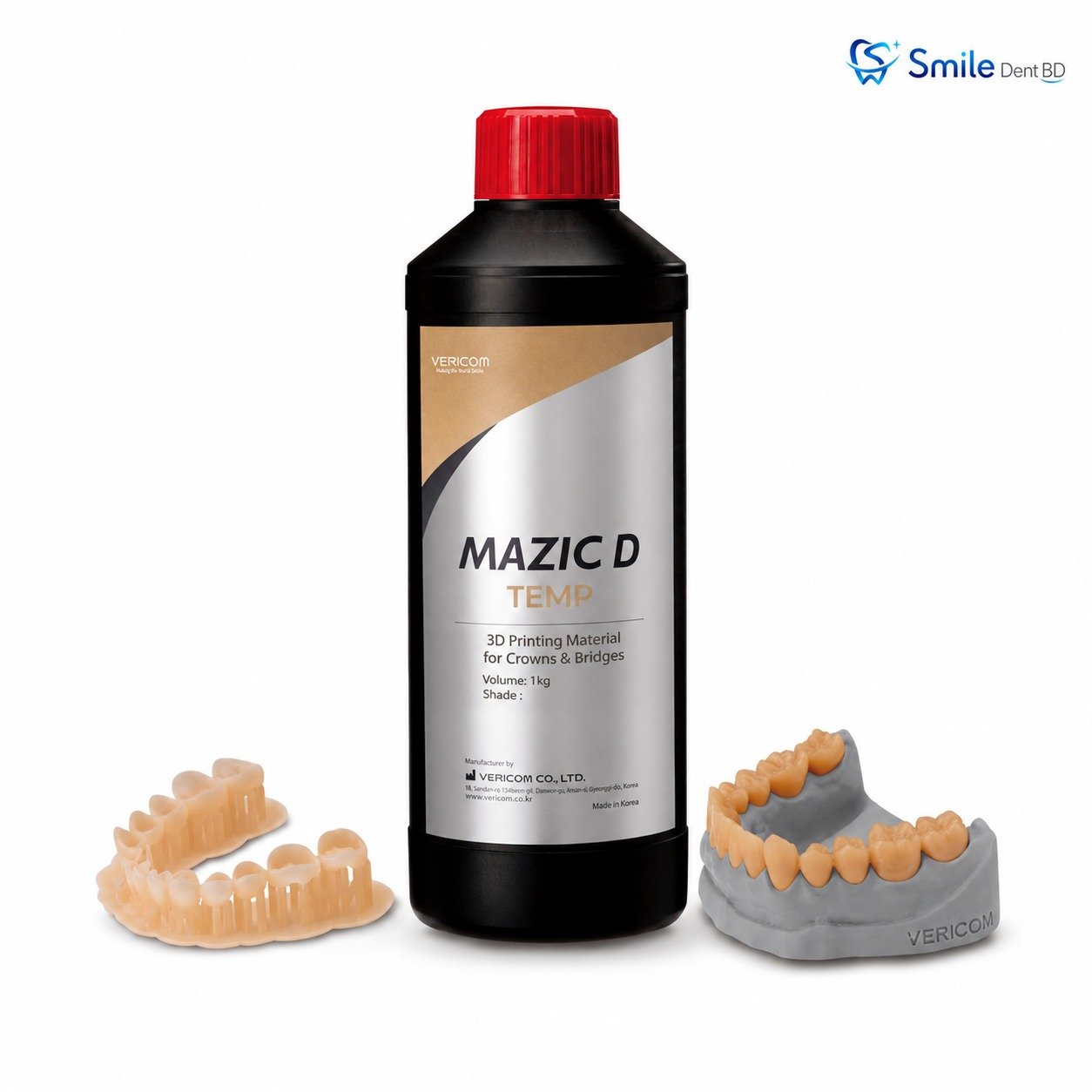 VERICOM MAZIC D TEMP dental resin with temporary crown and bridge models
