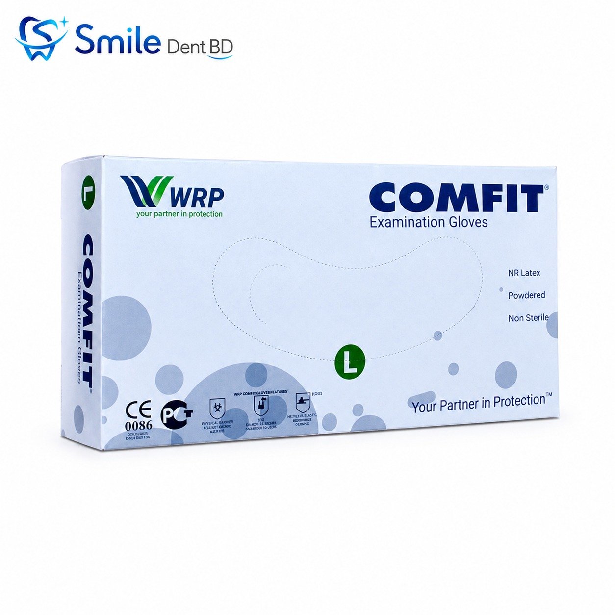 WRP COMFIT powdered latex examination gloves size large box WRP COMFIT powdered latex examination gloves size large box